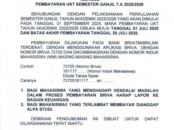 Pembayaran UKT Semester Ganjil T.A 2025/2026