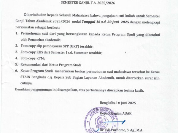 Pengajuan Cuti Kuliah Semester Ganjil T.A. 2025/2026
