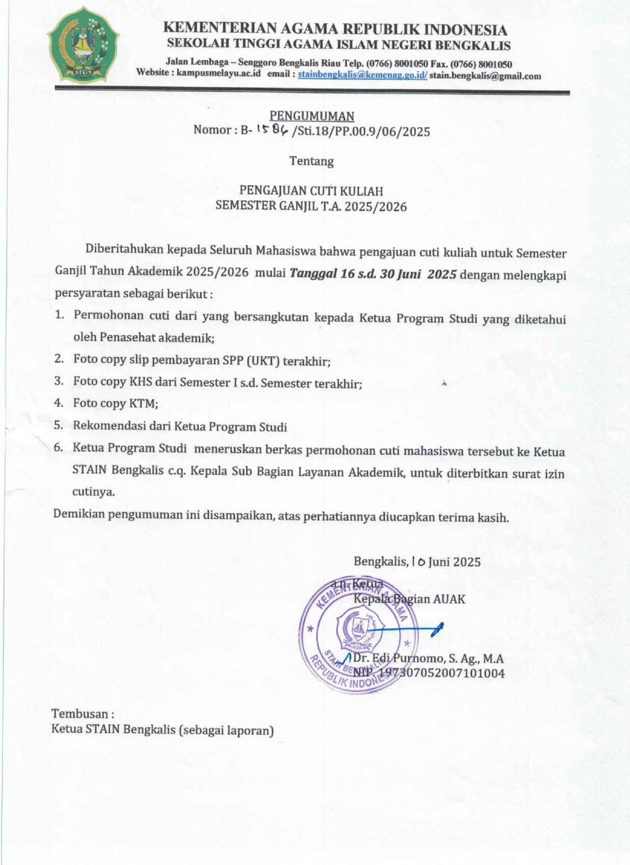 Pengajuan Cuti Kuliah Semester Ganjil T.A. 2025/2026