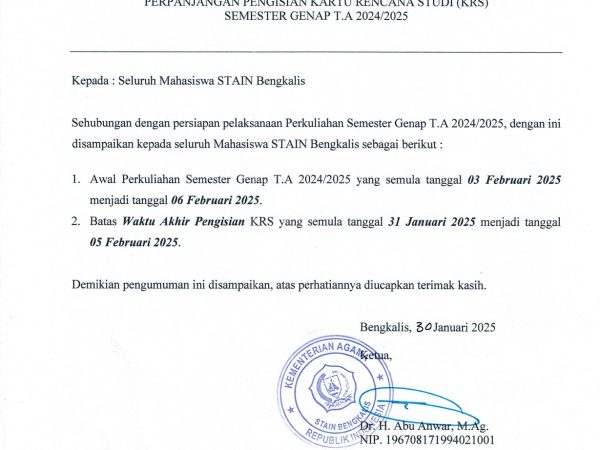 Perpanjangan Pengisian Kartu Rencana Studi (KRS) Semester Genap T.A 2024/2025 Perpanjangan Pengisian Kartu Rencana Studi (KRS) Semester Genap T.A 2024/2025